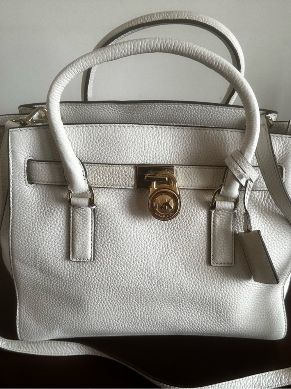 Michael Kors White Pebbled Leather Satchel with Gold Accent Lock NWOT